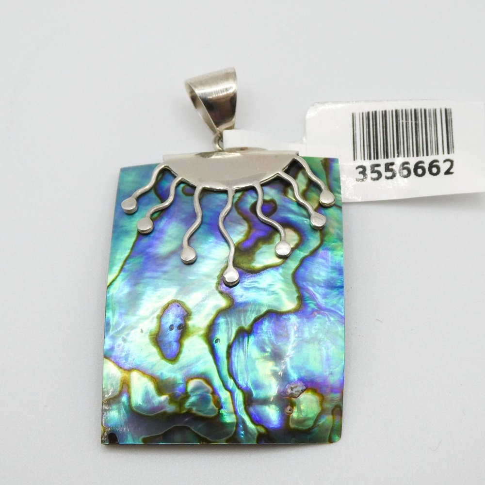 Sterling Silver 925 Abalone Modernist Raindrops 2" Womens Necklace Pendant D'Joy